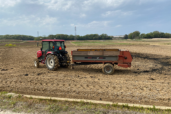 固形肥料散布中の様子